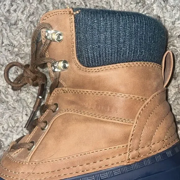 Tommy Hilfiger Cuffed Leather Winter Duck Navy Khaki Twreise Vintage 90s Boot - Picture 9 of 12